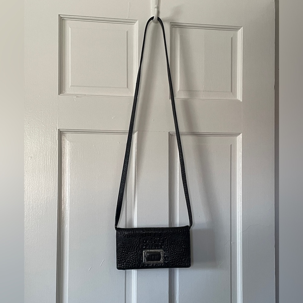 Vintage Brighton Black Croc Embossed Leather Crossbody Purse #34540